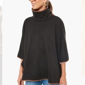 Tuckernuck Piper Poncho Black With Brown Trim Funnel Neck One Size